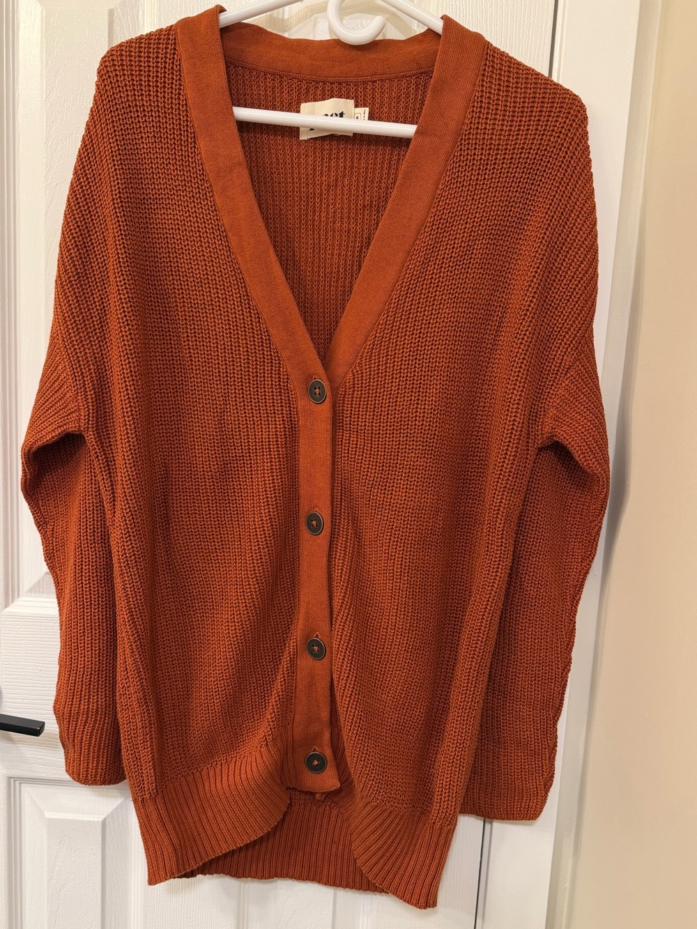 Pact Button-Front Knit Cardigan in Rusty Brown